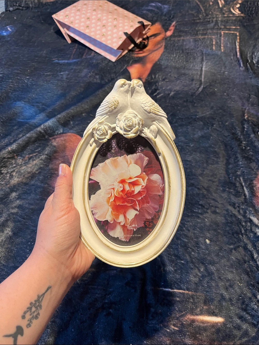 Cream Ornate Oval Wall Frame with Dove and Rose Accents